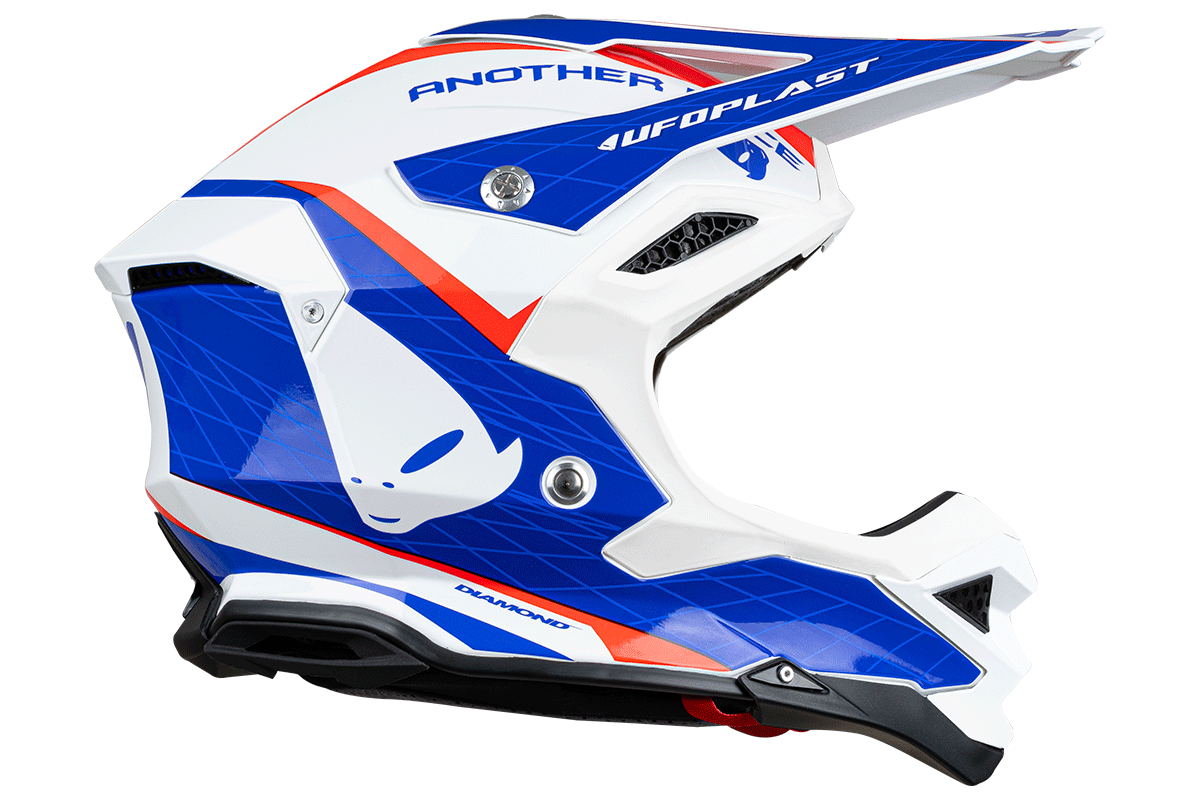 Motocross helmet Diamond white, red and blue - HIGHLIGHT - he054 - UFO Plast